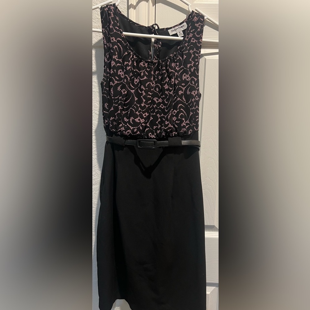 Black & Purple Belted Pencil Dress